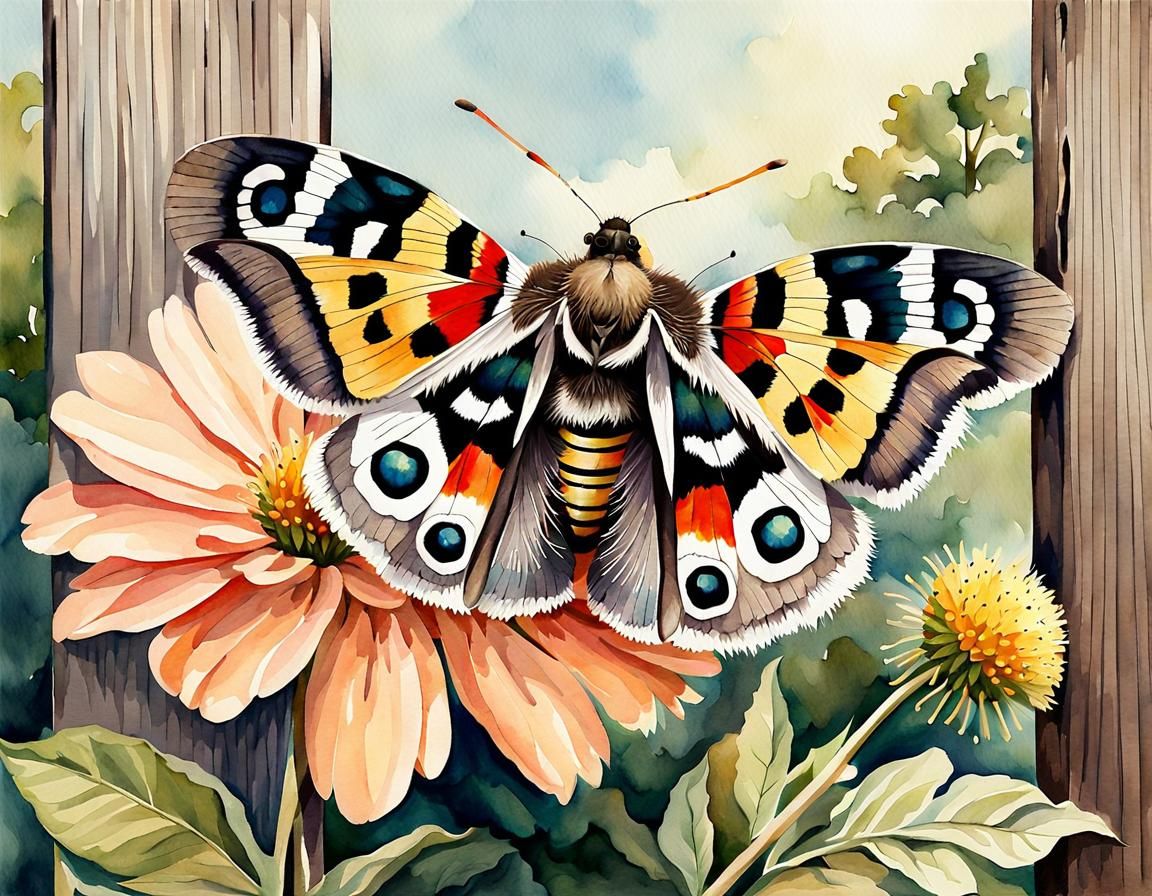 Detailed Garden Moth in Watercolor Impression Painting