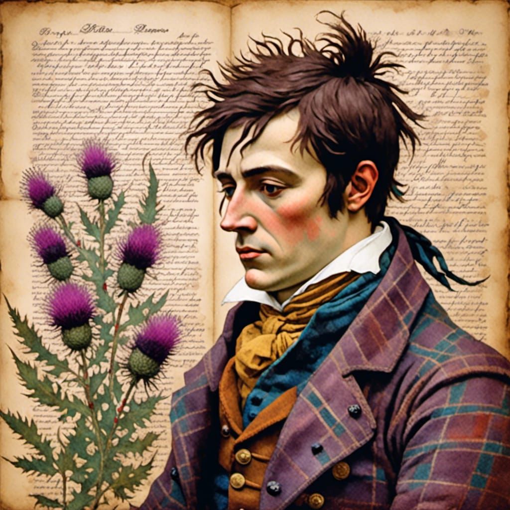 Robert Burns Portrait Writing with Quill in Book