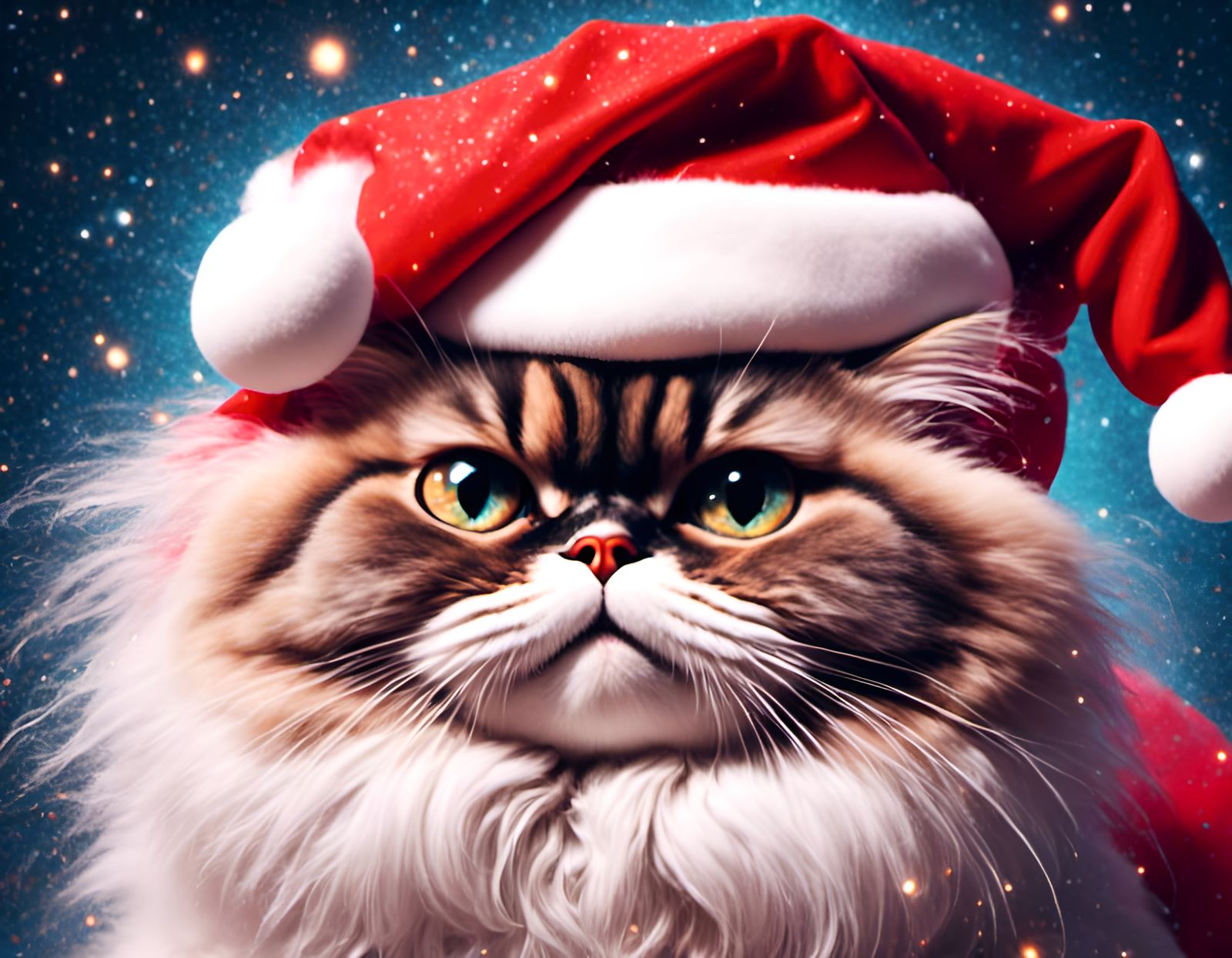 Persian Cat as Santa Claus in Cartoon Style
