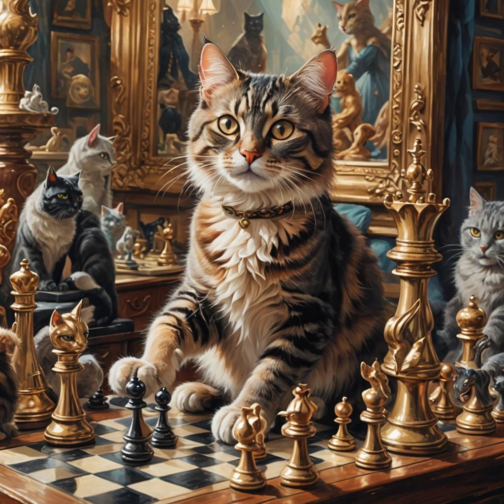 Joyous Feline Chess Master: A Digital Masterpiece