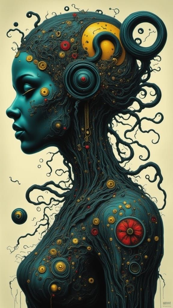 Cyborg Woman Portrait in H.R. Giger Style