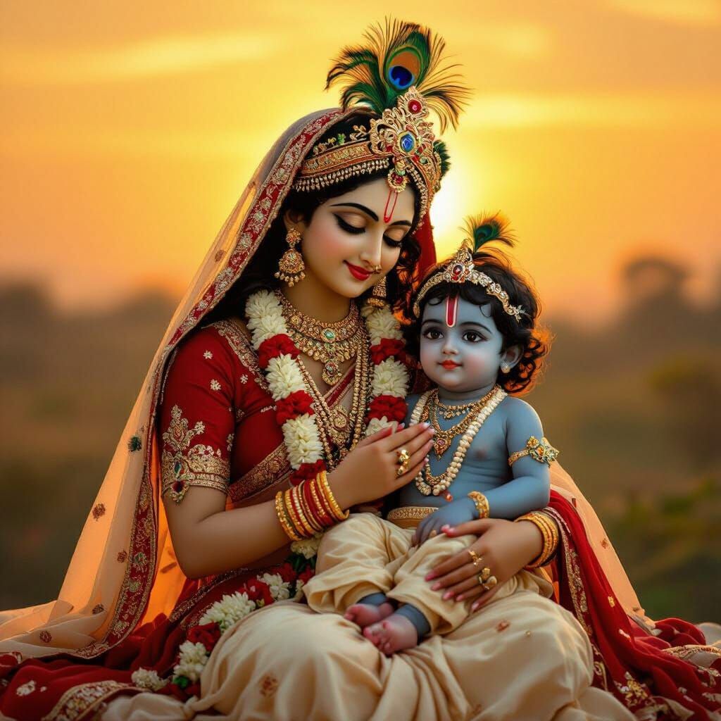 Yashoda and Krishna: Classical Indian Style Portrait