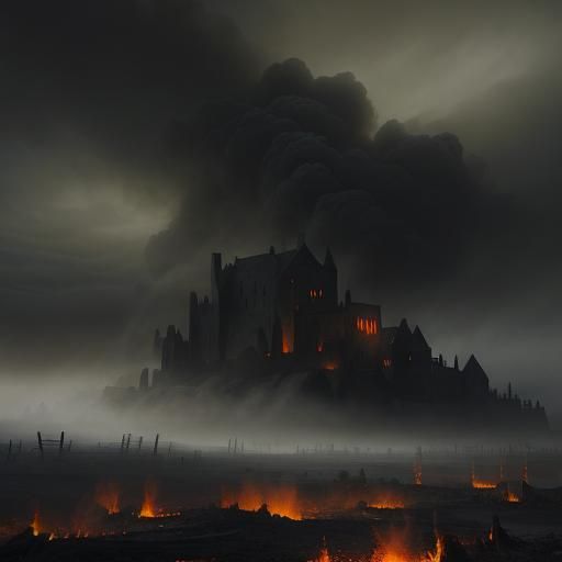 Medieval Village Ruins in Dark Fantasy Art