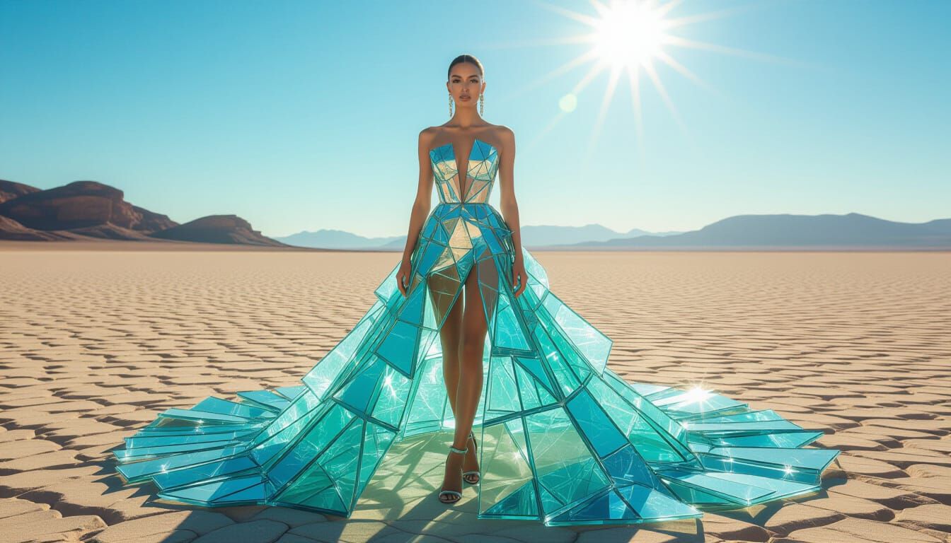 Avant-Garde Cracked Glass Dress in Desert