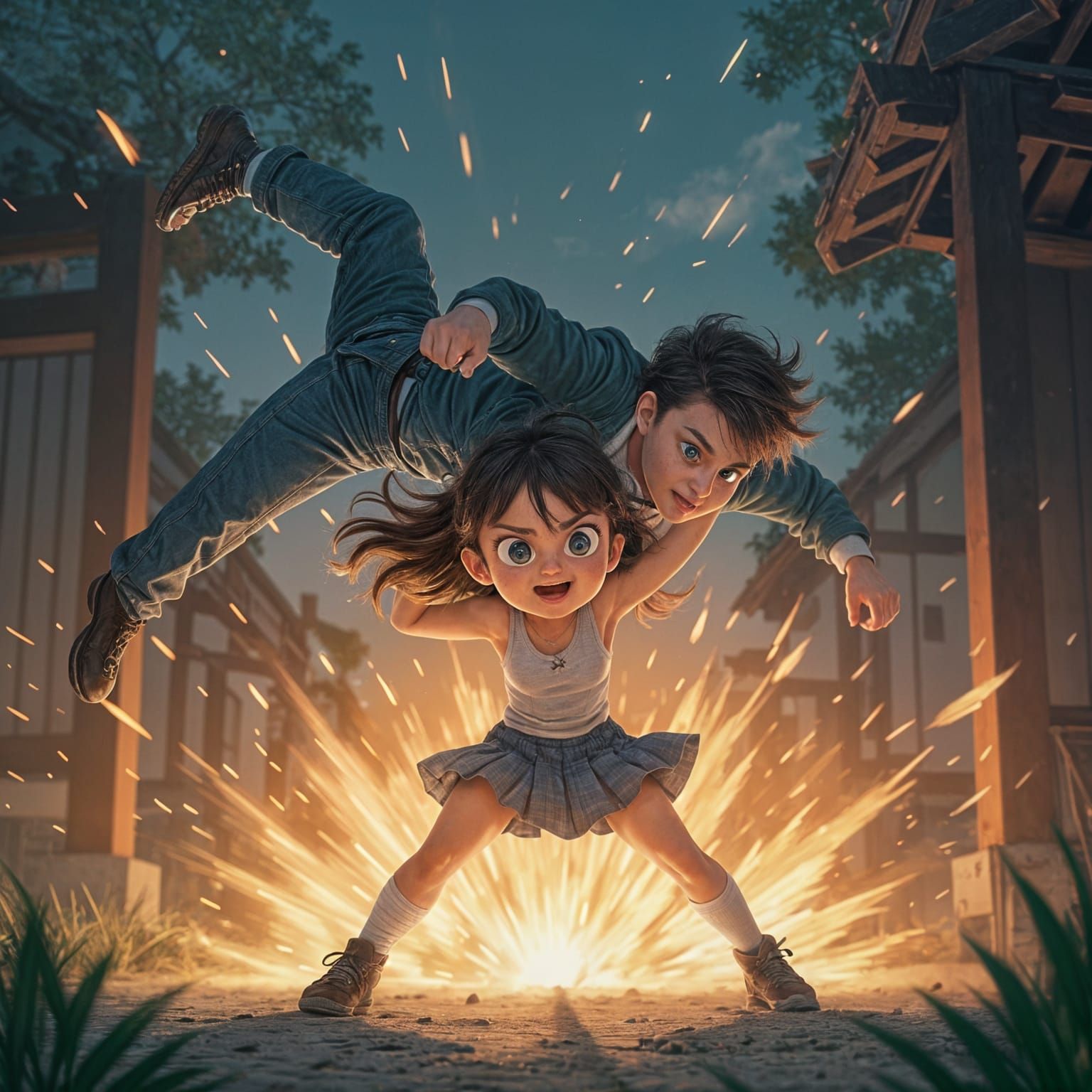 Mighty Girl Overpowers Man in Dynamic Animated Scene