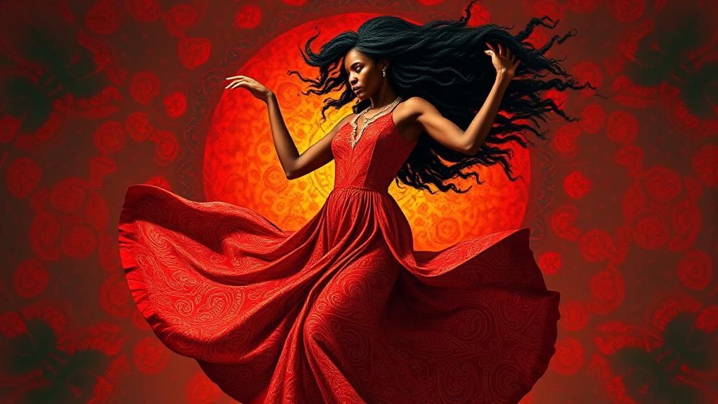 Elegant African Dancer in a Surreal Landscape