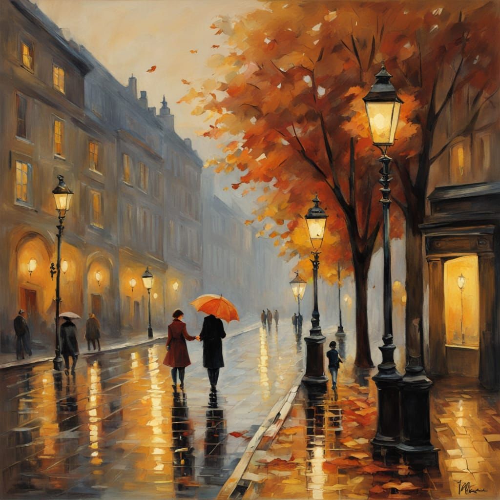 Romantic Autumn Cityscape in Impressionist Style
