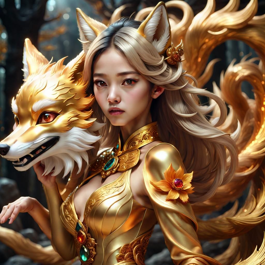 Golden Crystal Gumiho: Fantasy Concept Art