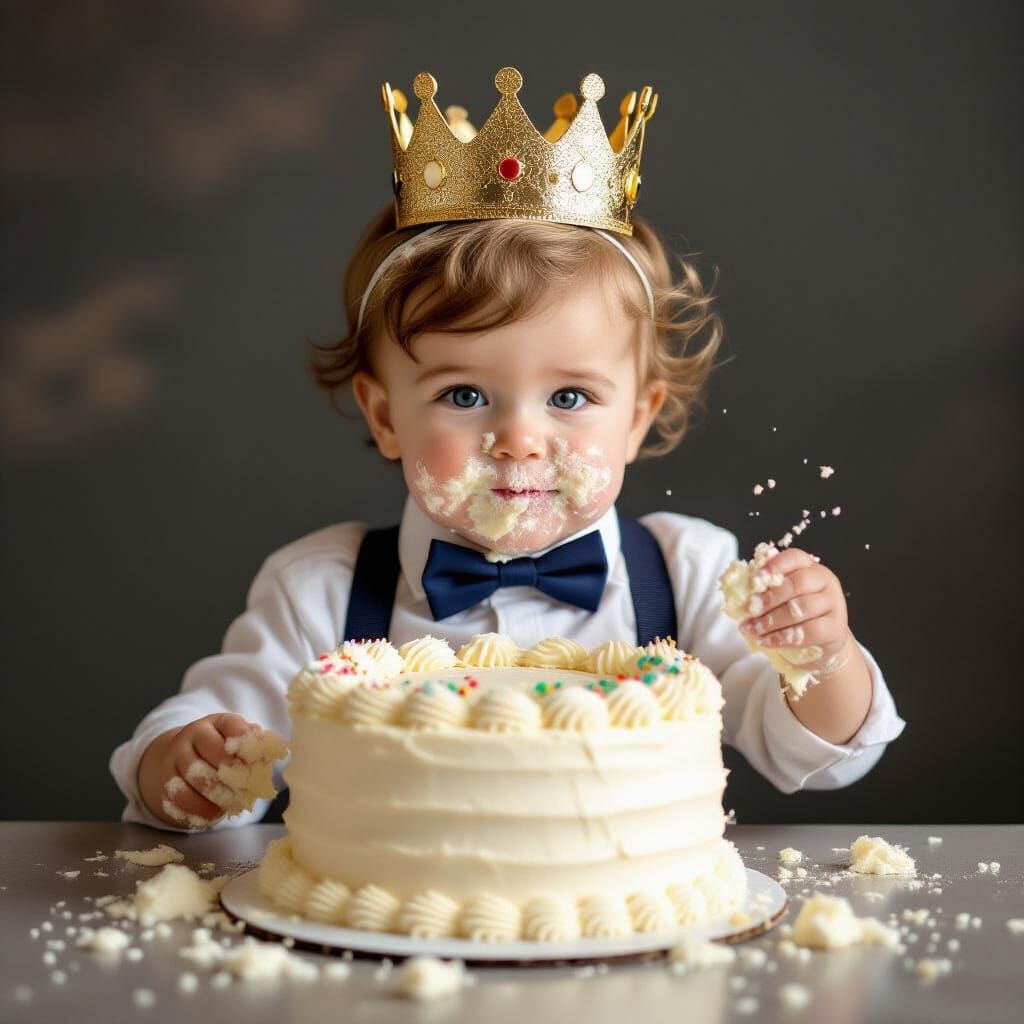 Joyful Smash Cake Birthday Photo of One-Year-Old Boy