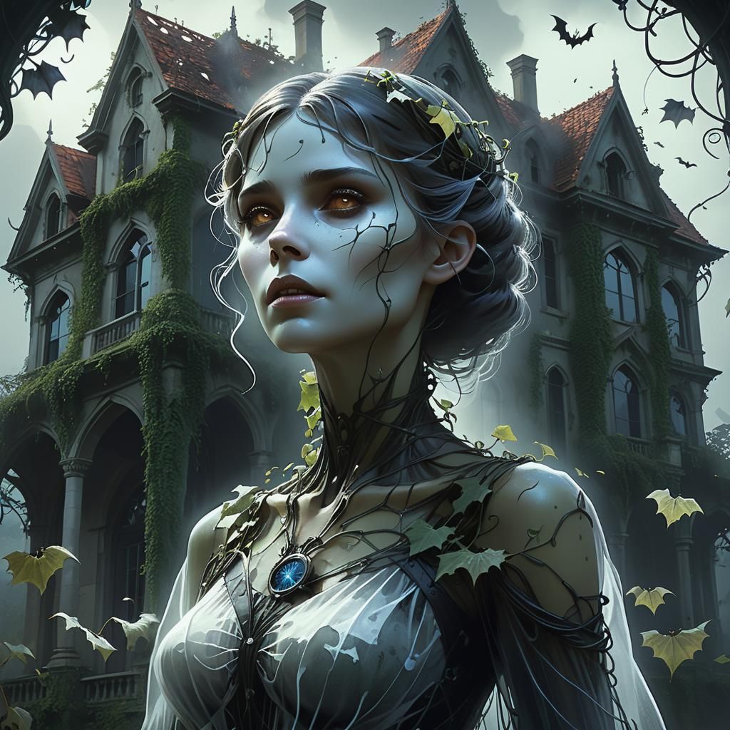 Ethereal Woman in Gothic Landscape Concept Art