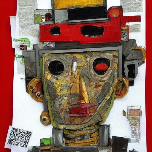 Scrap Robot Portrait in Mixed Media