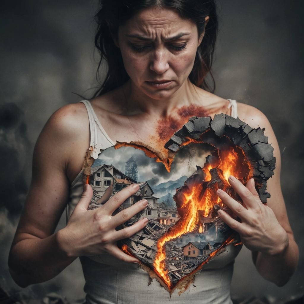 Distraught Woman's Open Heart Reflects Disaster