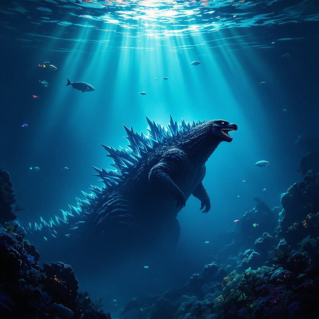 Godzilla Majestic Swim Deep Underwater
