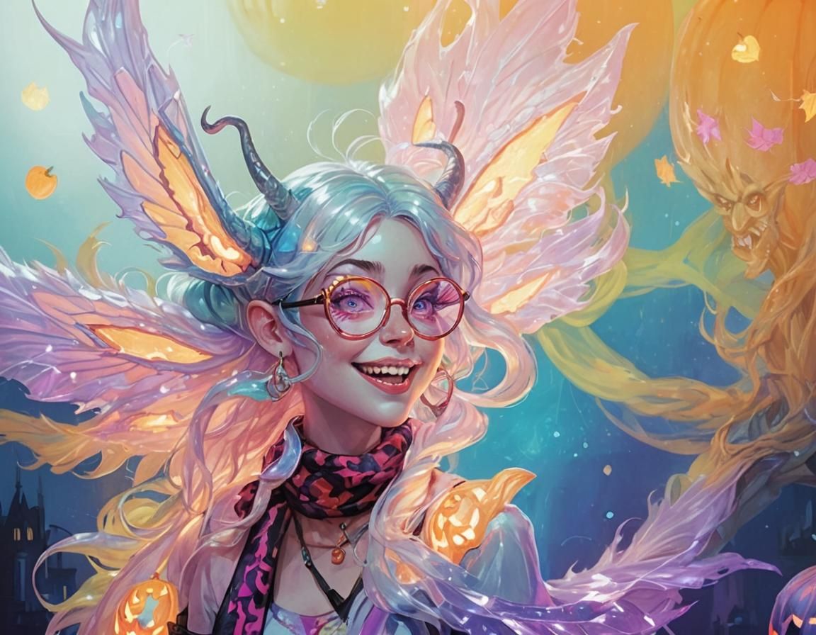 Creepy Monster Girl in Dark Fantasy Pointillism