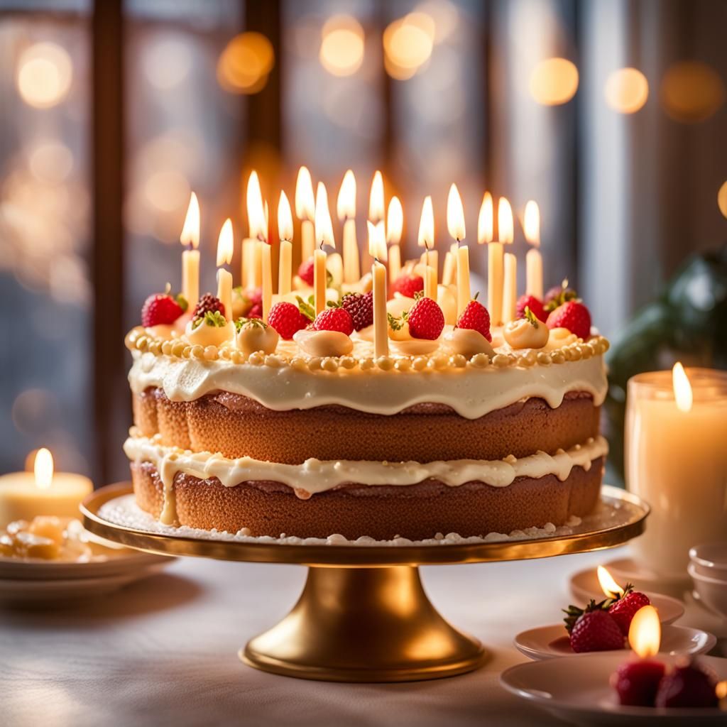 Celebratory Cake with Candles in Hyper-Realistic Food Photog...