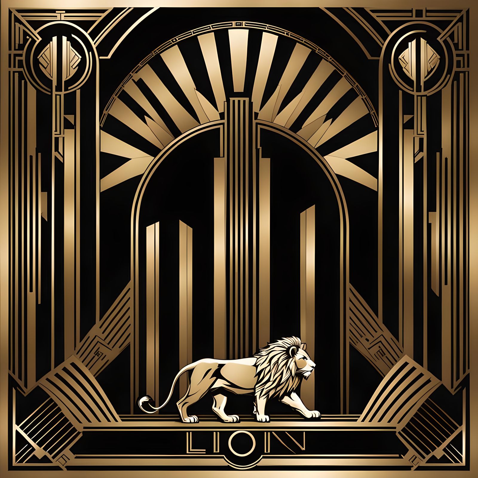 Art Deco Album Cover with Lion
