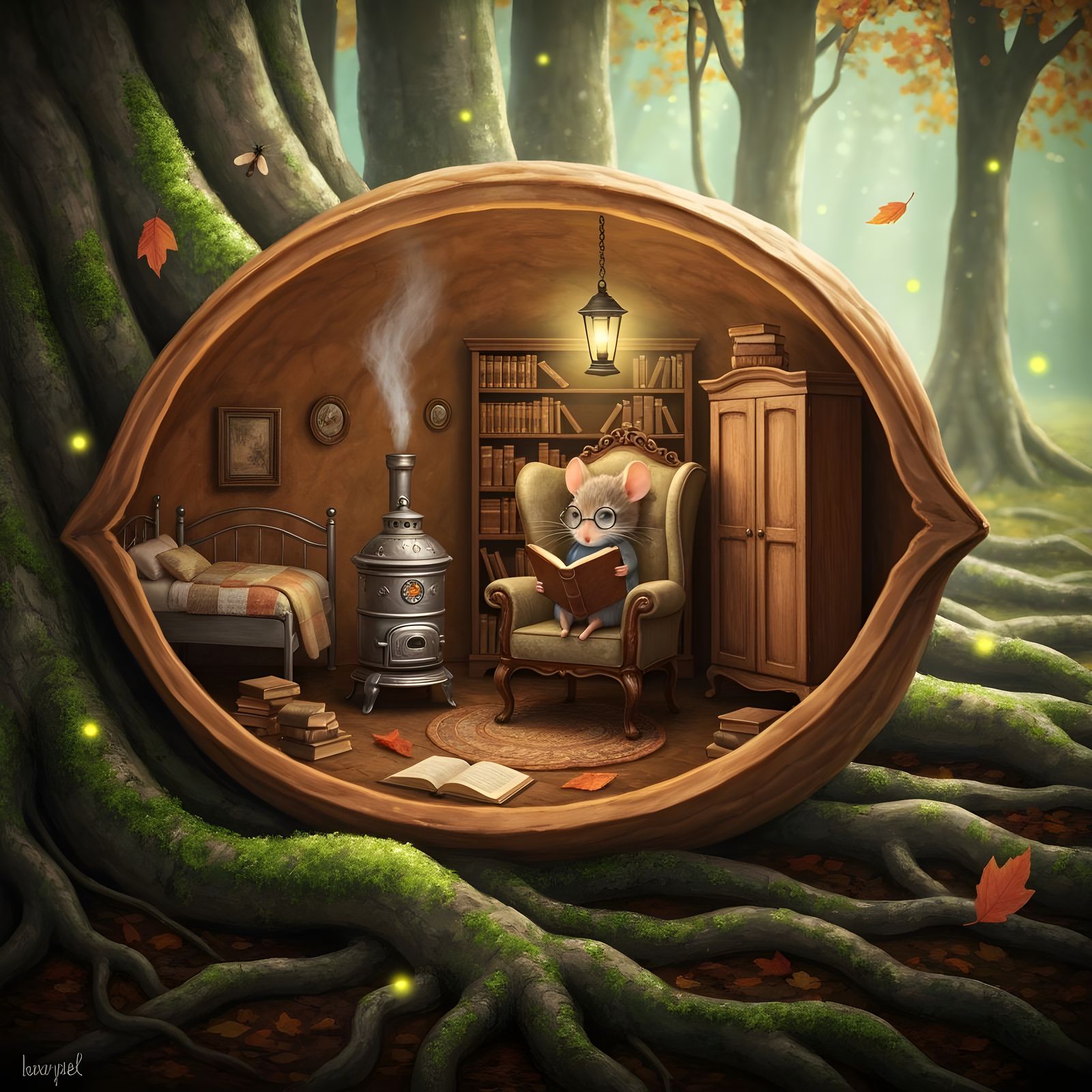 Cozy Reading Nook Inside a Walnut Shell