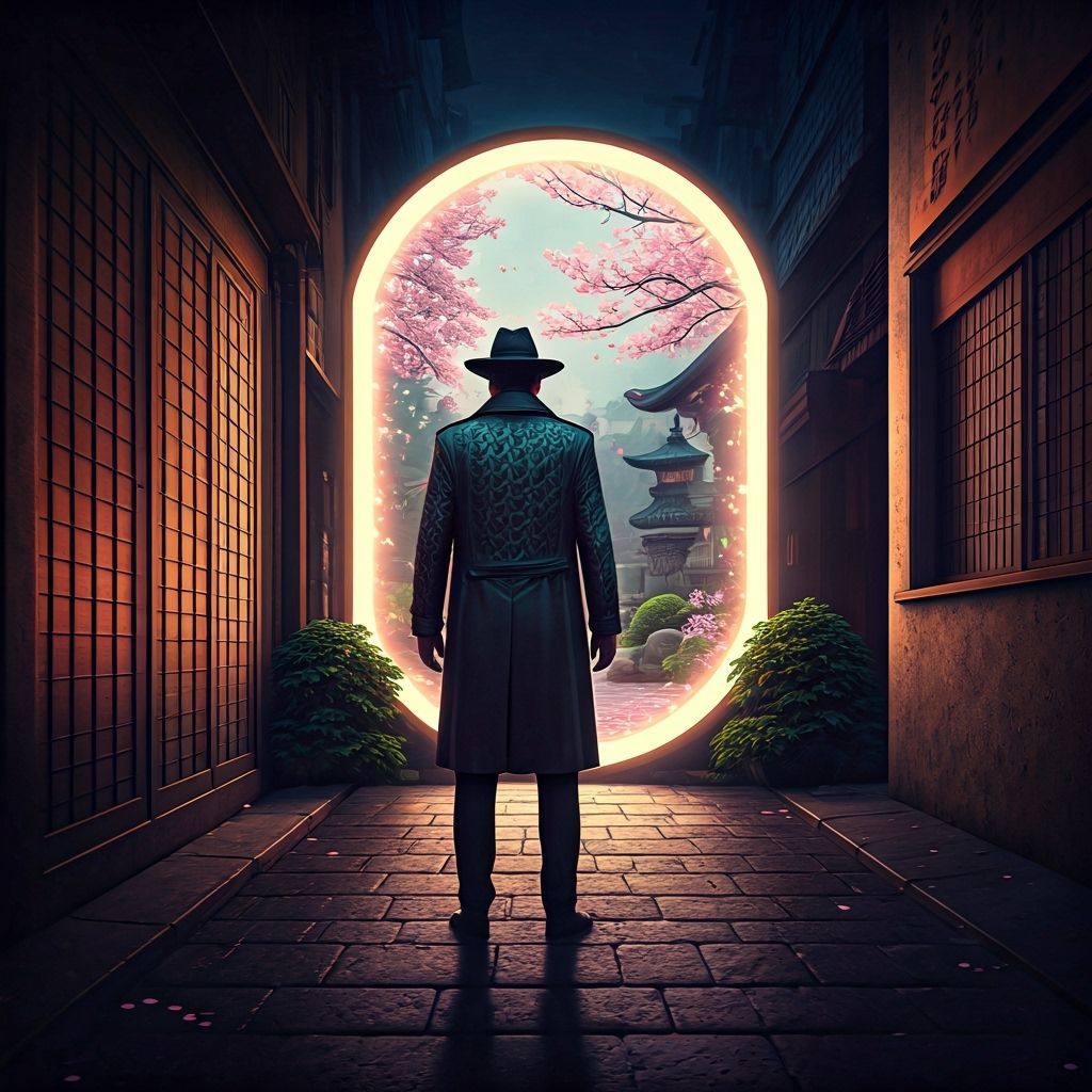 Cyberpunk Detective Investigates Portal to Zen Garden