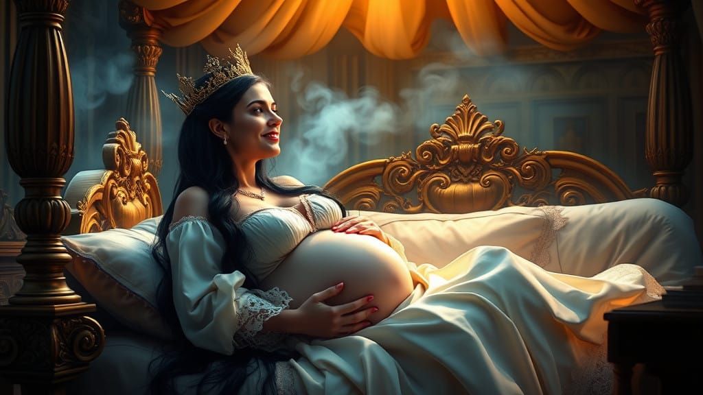 Majestic Pregnant Queen in Baroque Opulence