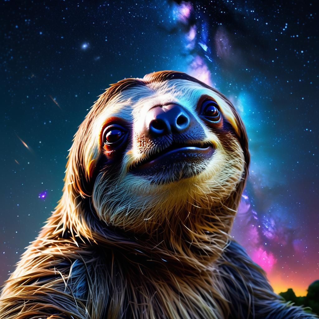 Sloth Captures Milky Way in Hyperrealistic Photo