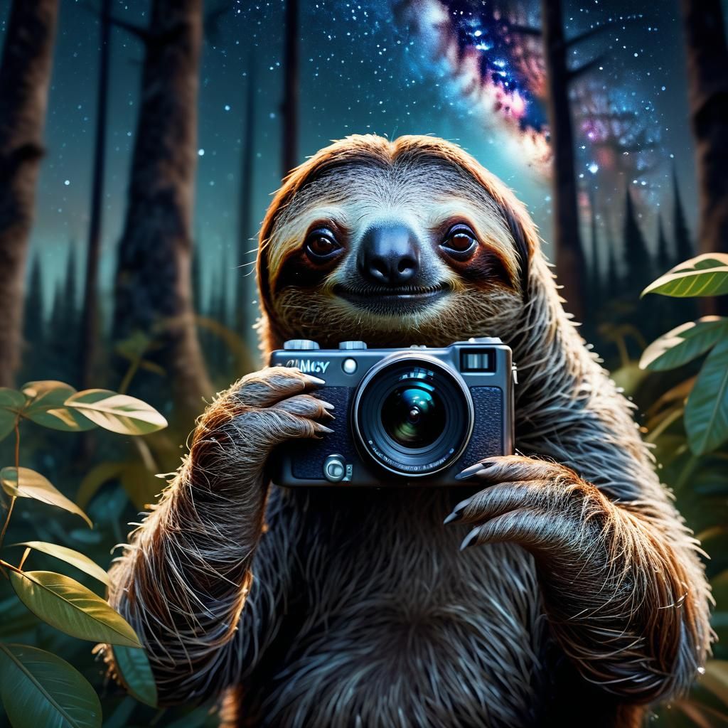 Sloth Captures Milky Way: Hyperrealistic Concept Art