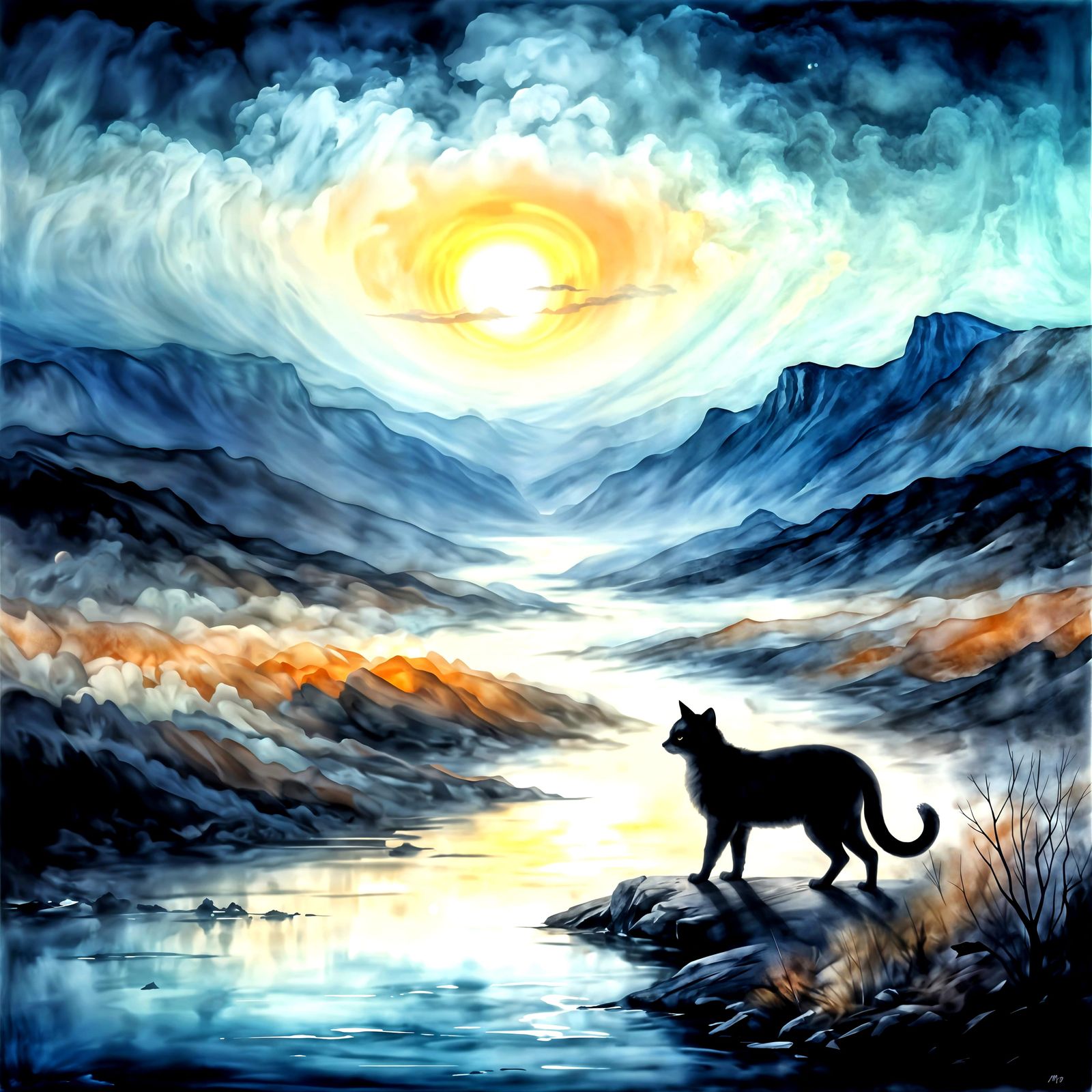 Ethereal Cat in Moonlight Mist