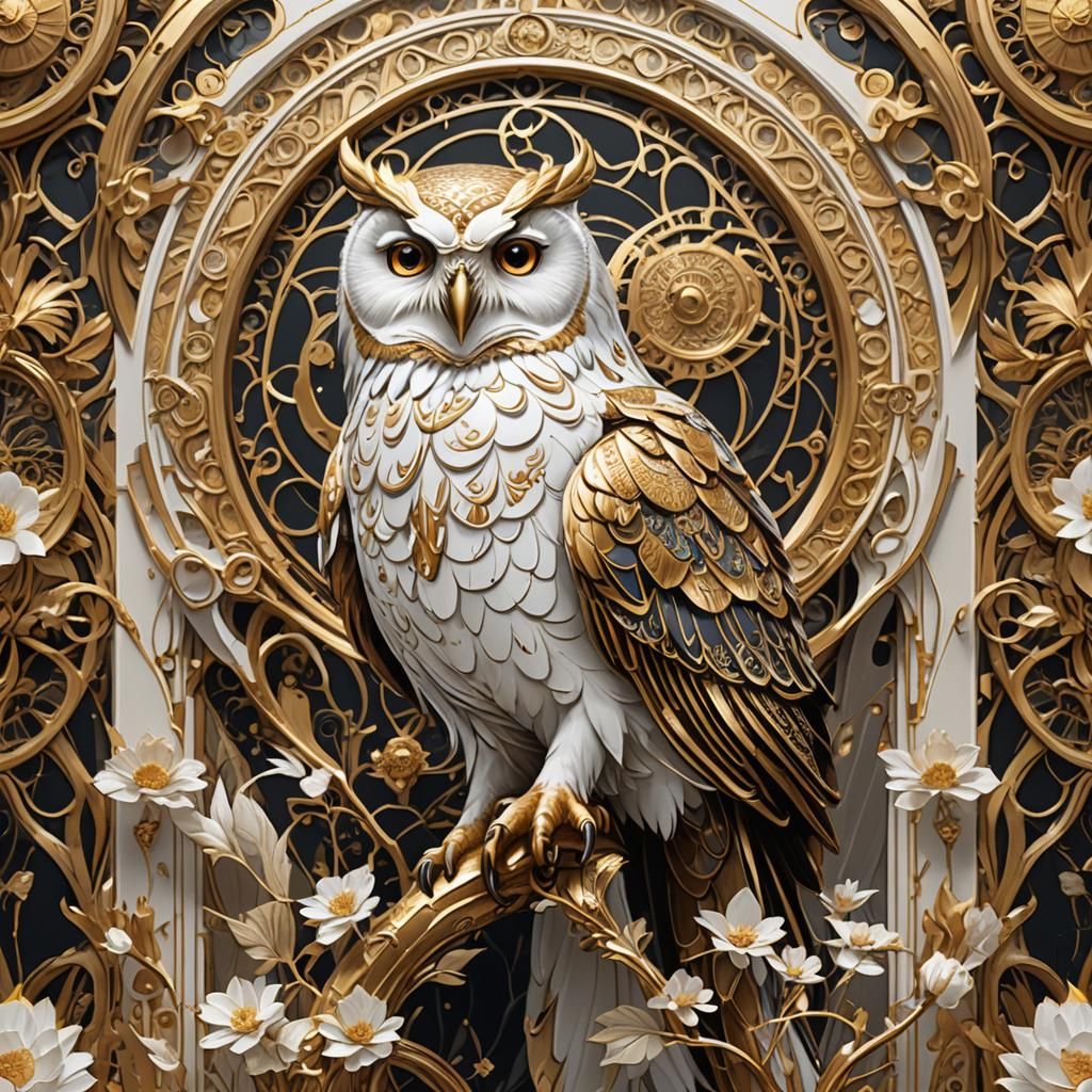 Owls in Art Nouveau Style