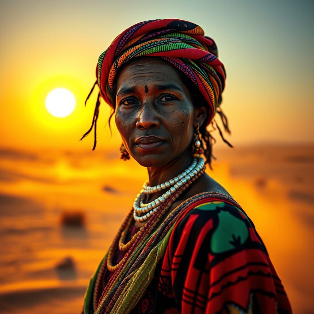 La Guajira Woman in Vibrant Desert Landscape