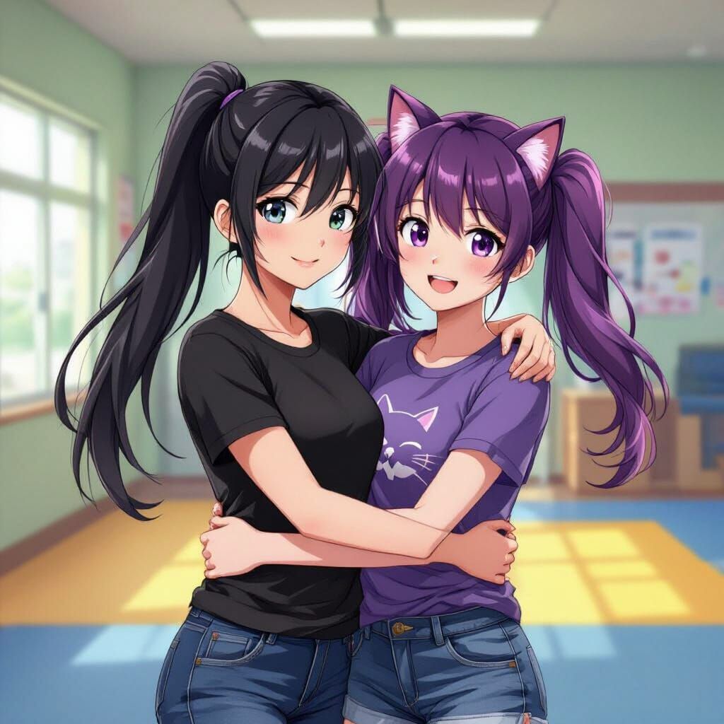 Anime Girls Practicing Karate in Vibrant Dojo