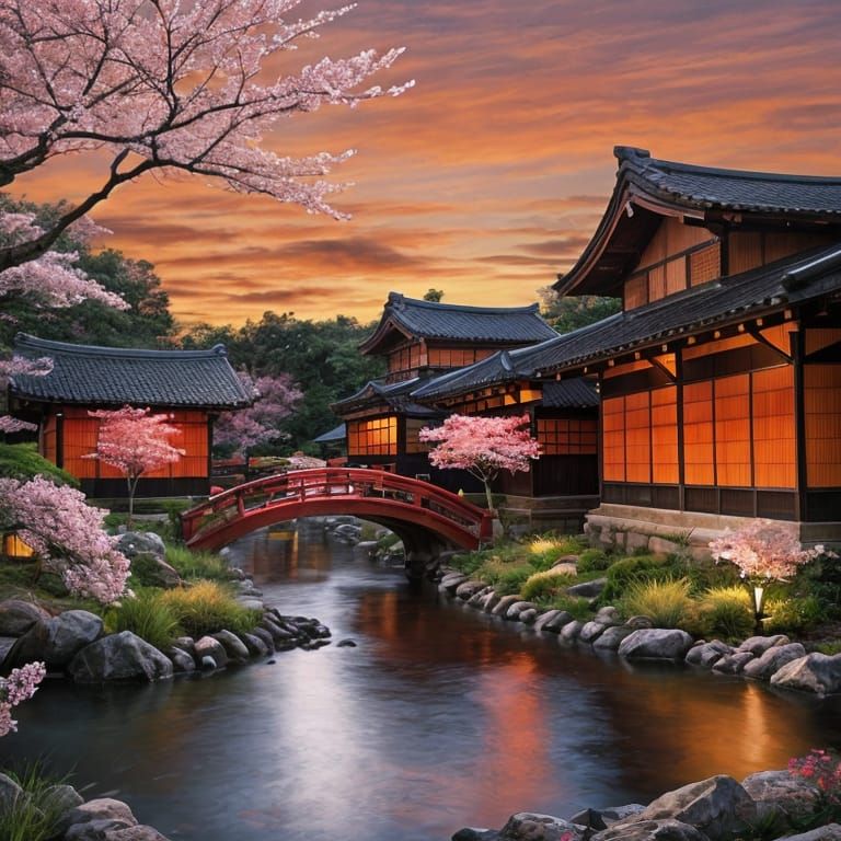 Enchanting Cherry Blossom Garden Oil Painting