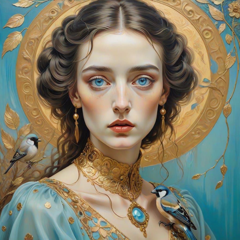 Scandinavian girl with expressive pale blue eyes