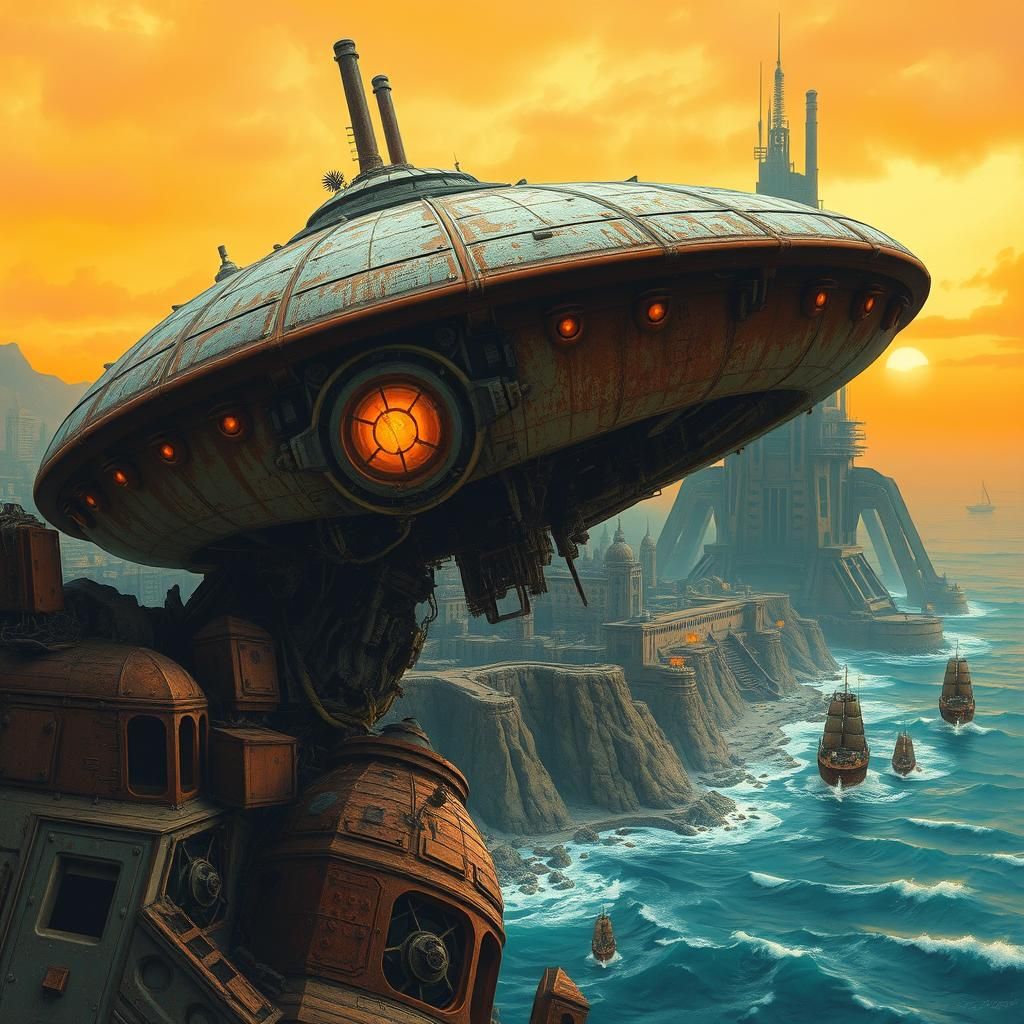 Dystopian UFO Landscape in a Surreal Style