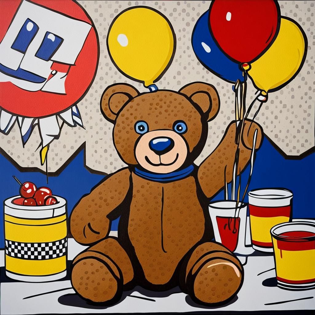 Teddy Bear Party in Roy Lichtenstein Style