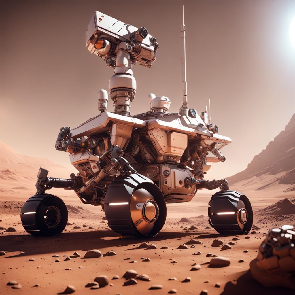 Mars Rover Refuels from Spaceship: Sci-Fi Scene