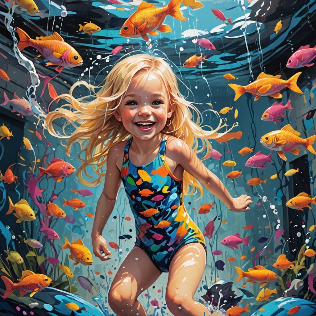 Underwater Girl in Graffiti Splash Art Style