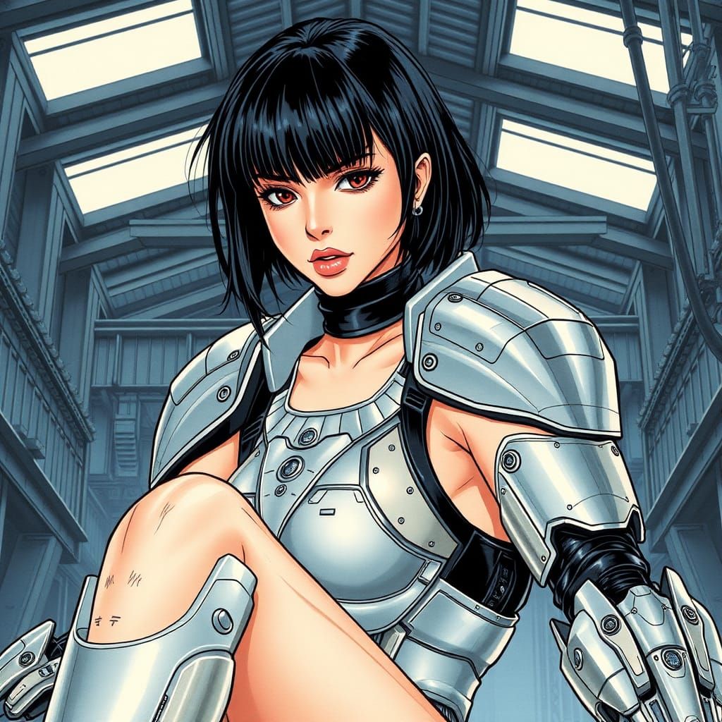 Cyberpunk Woman in Industrial Setting, Futuristic Style