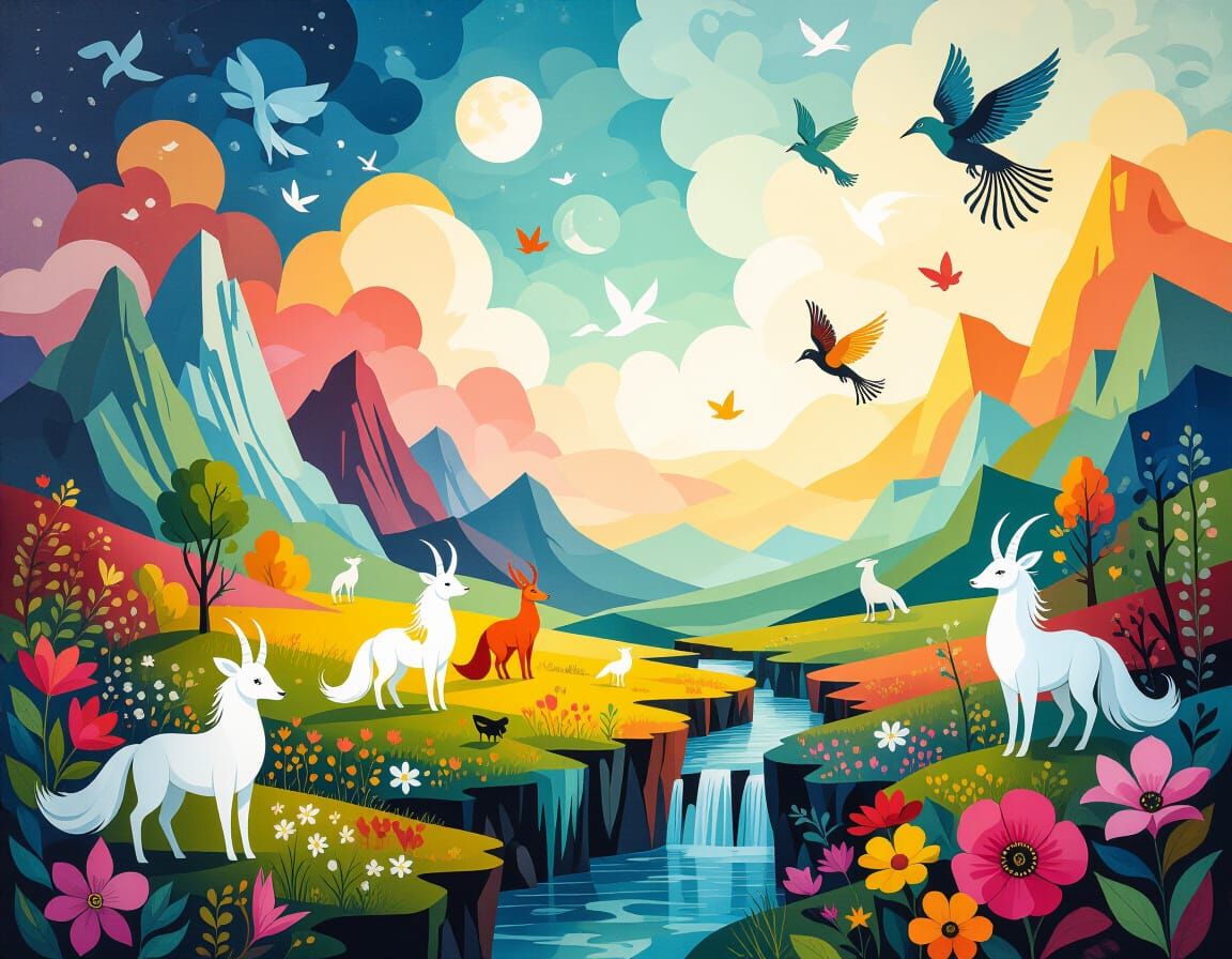 Surreal Landscape with Mythical Creatures