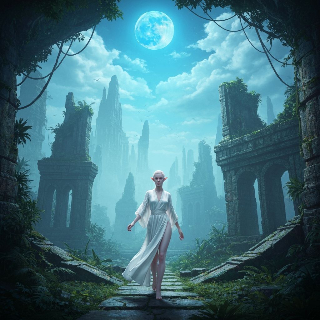 Albino Elf in Lost Jungle City: Dystopian Digital Art