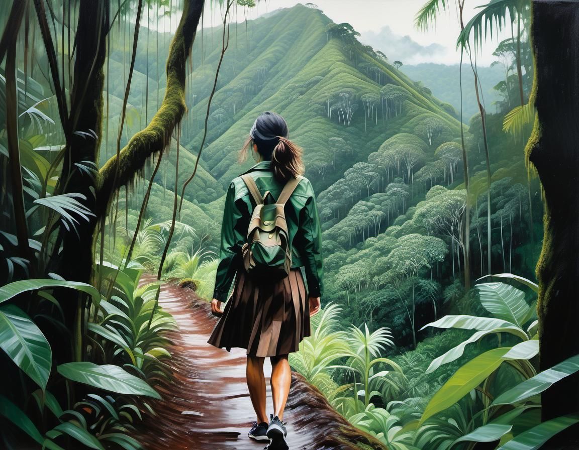 Woman Hiking Through Costa Rican Rainforest