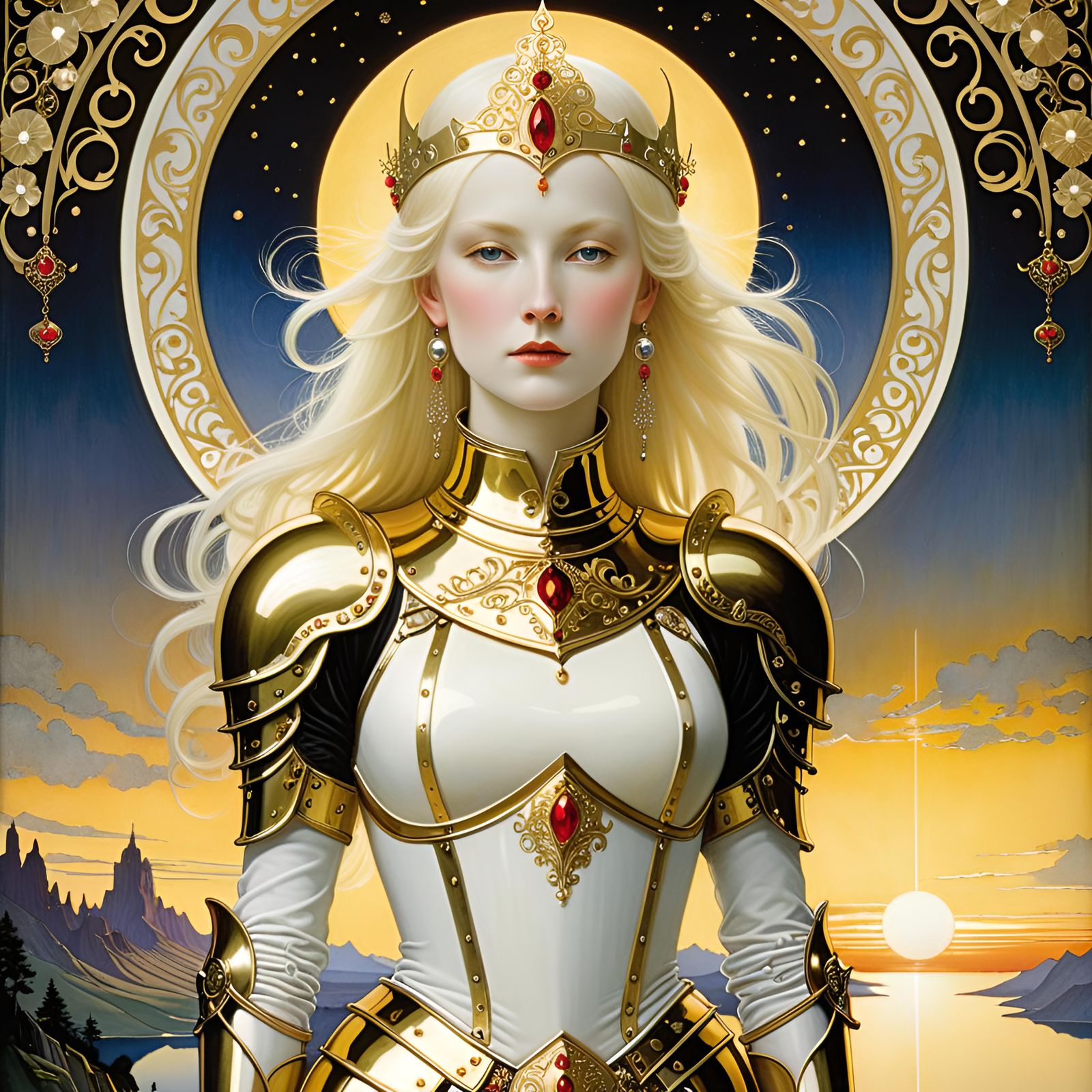 Woman in White Armor at Sunset