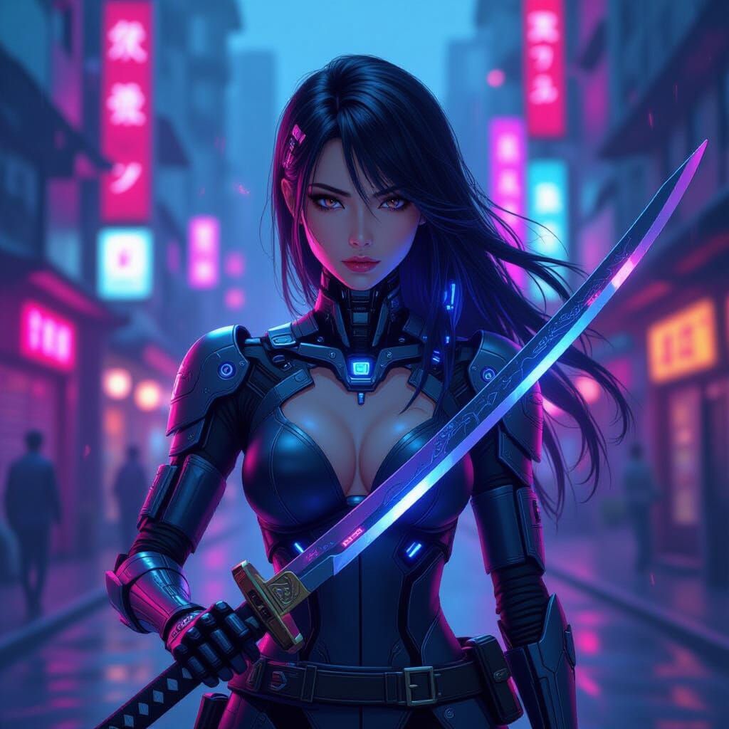Anime Warrior: Human-AI Hybrid with Futuristic Katana