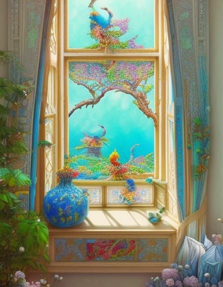 Maximalist Room with Windows in Anime Style