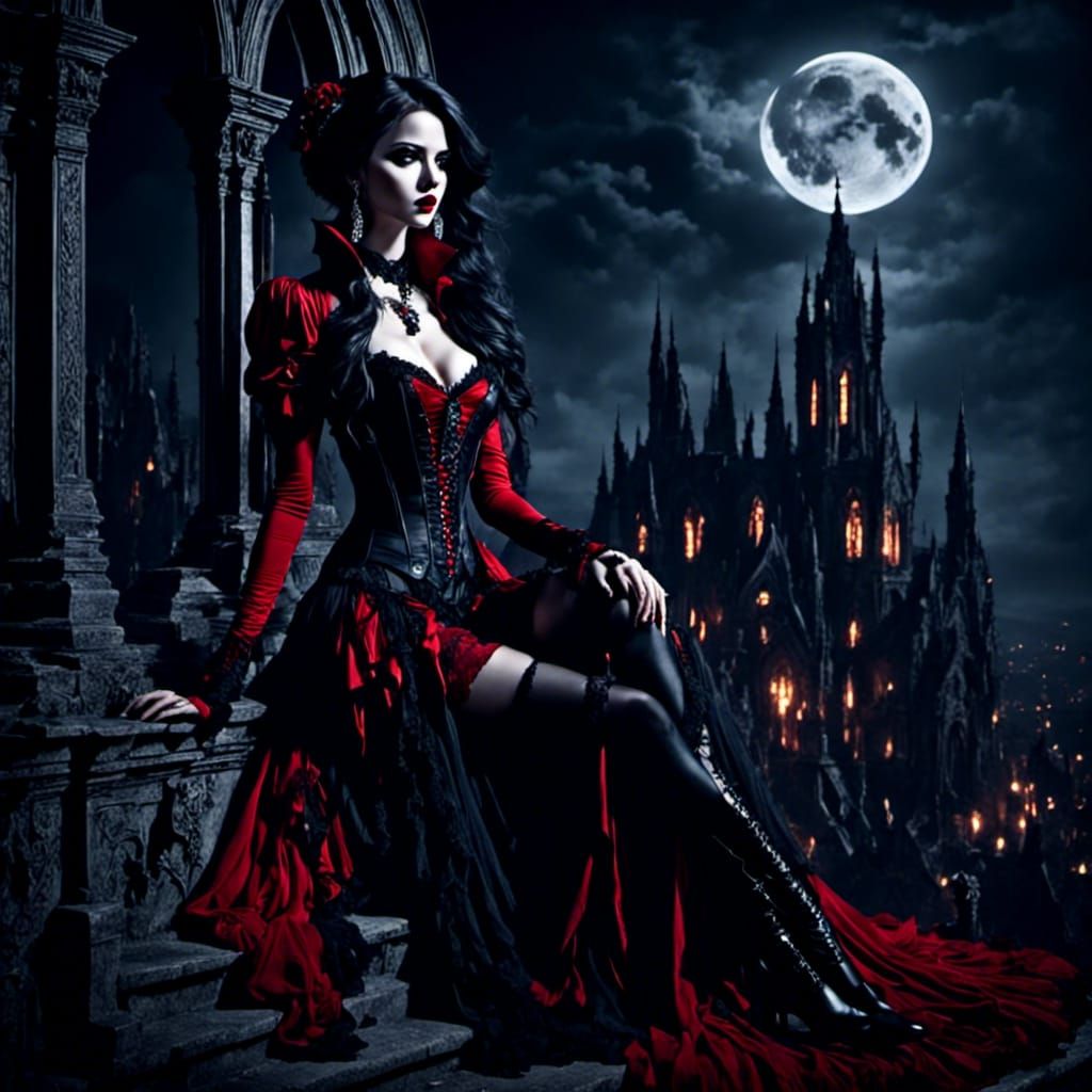 Gothic Vampire Overlooks City in Digital Art