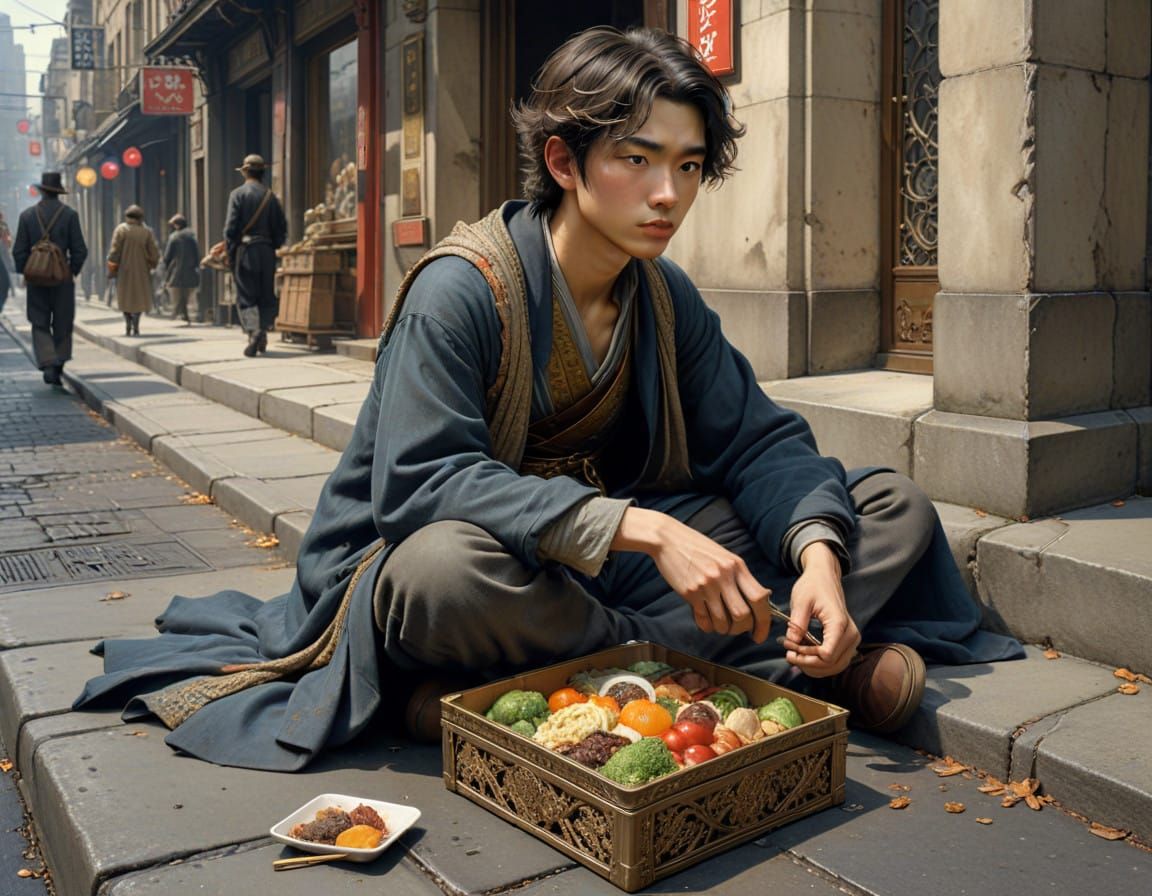 Vibrant Japanese Street Scene in Hyperdetailed Digital Paint...