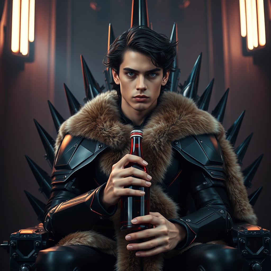 Dystopian Prince with Aqua Eyes on Spiked Throne