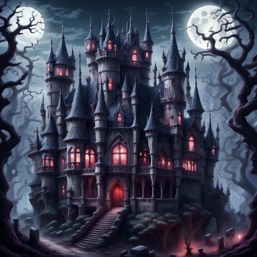 Majestic Vampire Castle Under Midnight Sky