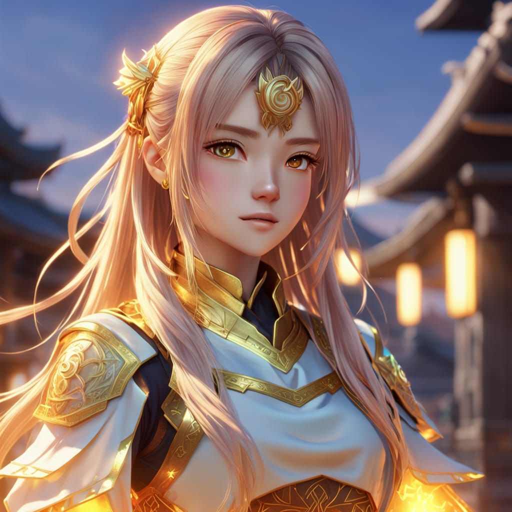 Anime Girl Portrait with Glowing Runes