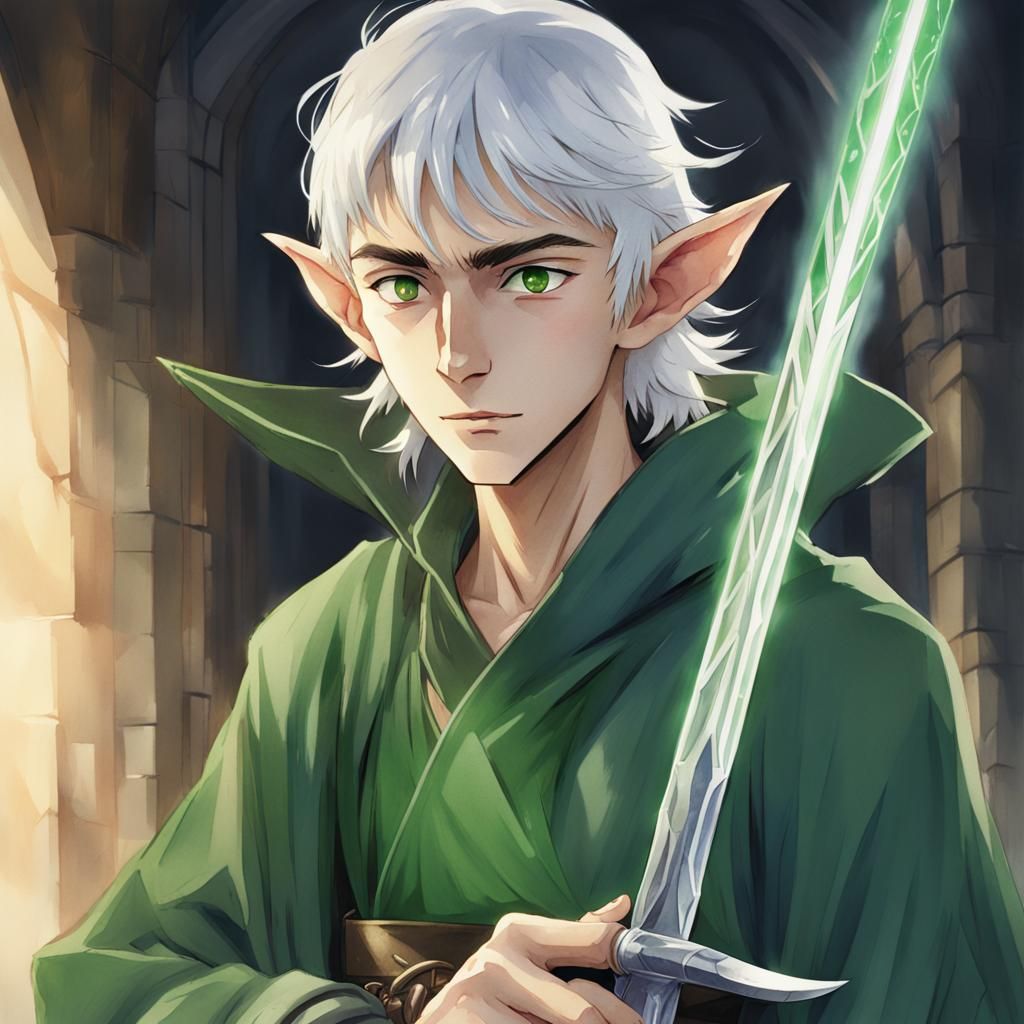 Elf Wizard in Watercolor, Ghibli-esque Anime Art