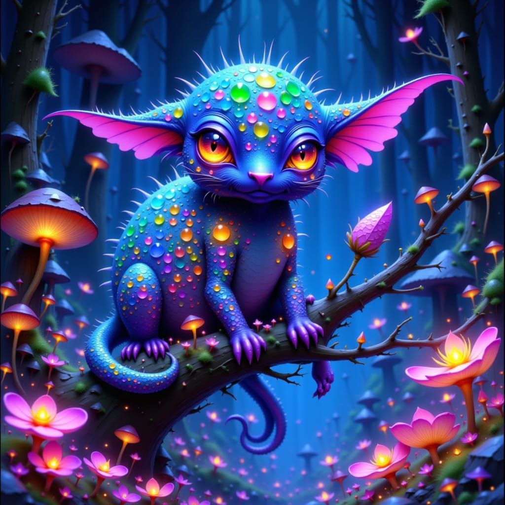 Bioluminescent Creature in Lush Alien Forest