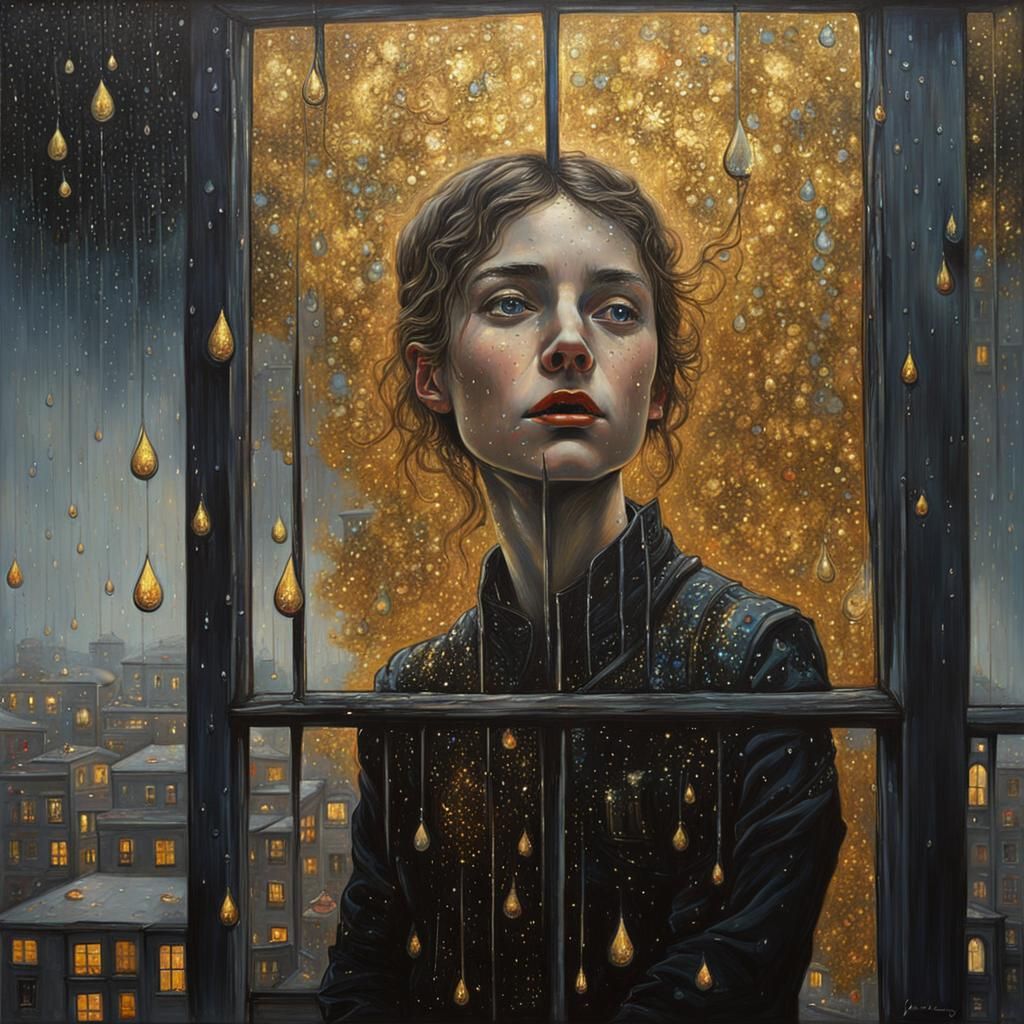 Catatonic Girl at Window: Surreal Oil Painting